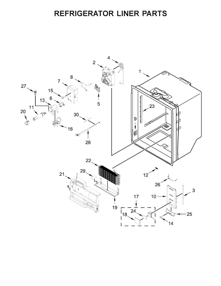 Refrigerator Liner Parts Diagram and Parts List for KRFC704FPS00  KitchenAid Refrigerator