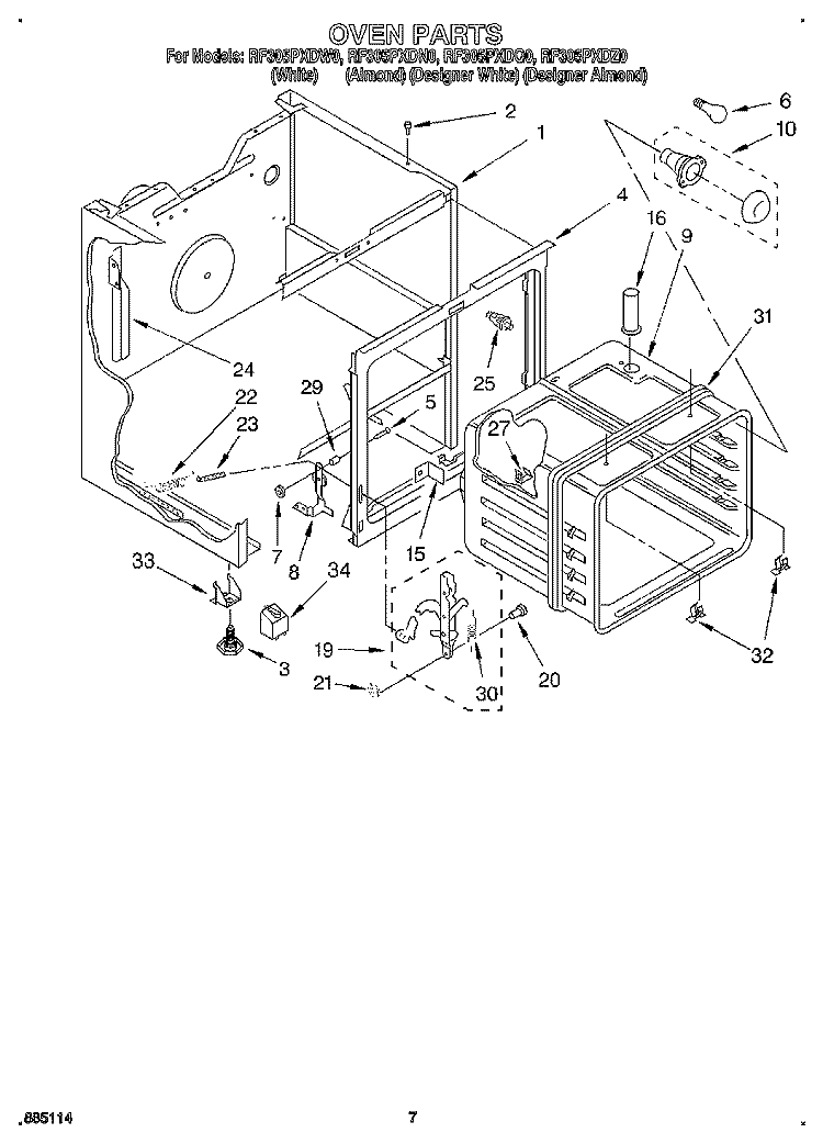 OVEN Diagram and Parts List for RF305PXDZ0  Whirlpool Range