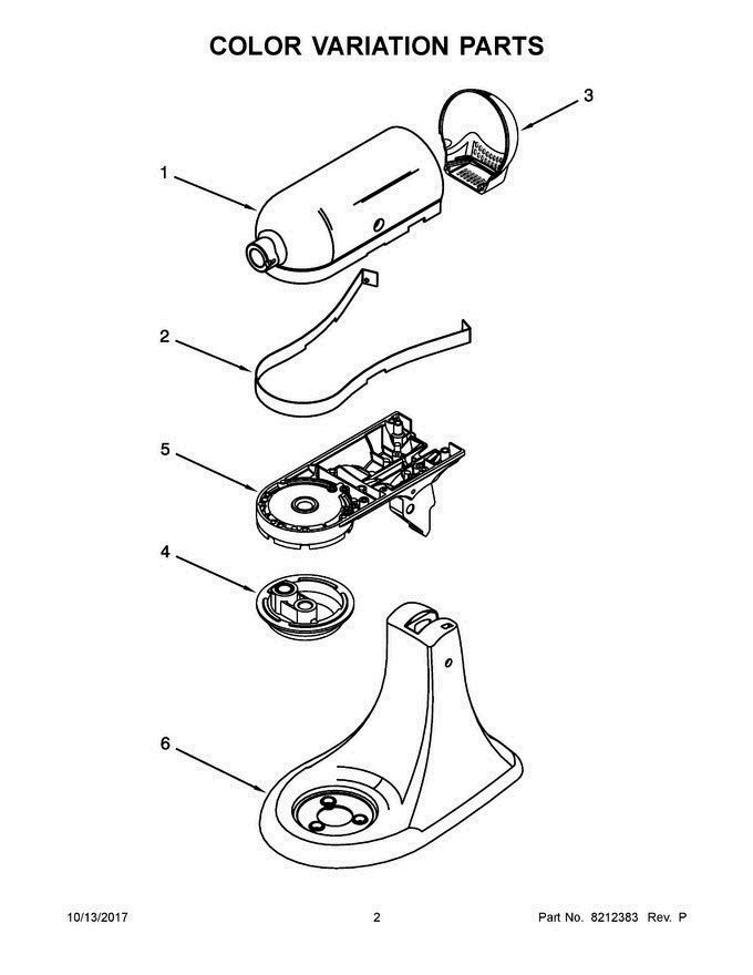02 - Color Variation Parts Diagram and Parts List for 5KSM150PSEFG4  KitchenAid Mixer