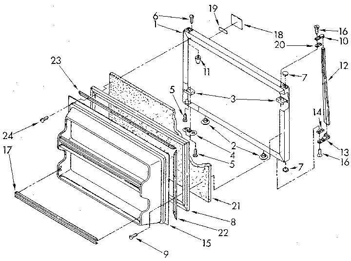 Freezer Door Diagram and Parts List for ET18GKXSF06  Whirlpool Refrigerator