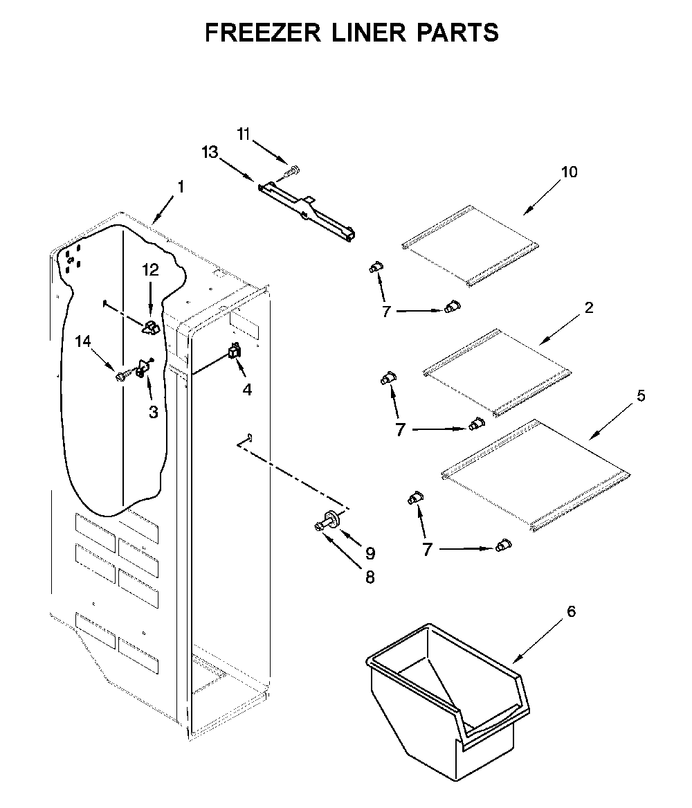Freezer liner parts Diagram and Parts List for WRS321SDHV05  Whirlpool Refrigerator