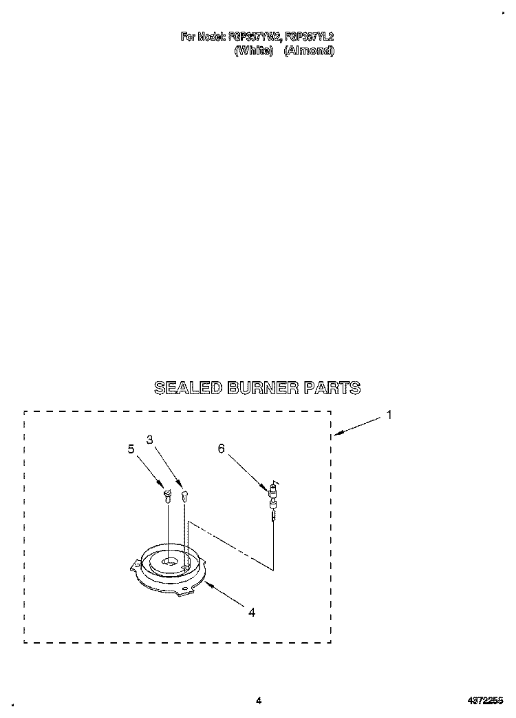 SEALED BURNER, OPTIONAL Diagram and Parts List for FGP357YW2  Whirlpool Range