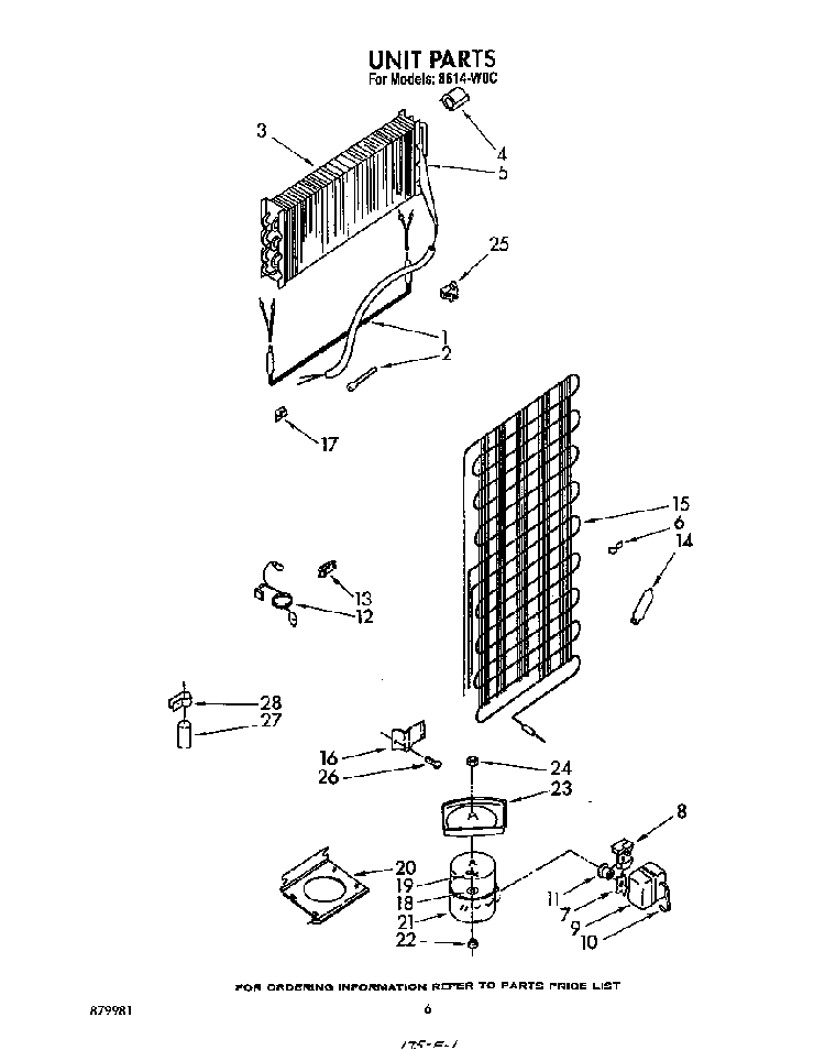 Unit Diagram and Parts List for 8614*0C  Roper Refrigerator