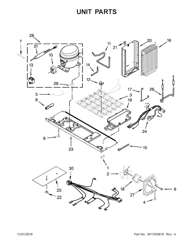 Unit Parts Diagram and Parts List for 10651135610  Kenmore Refrigerator