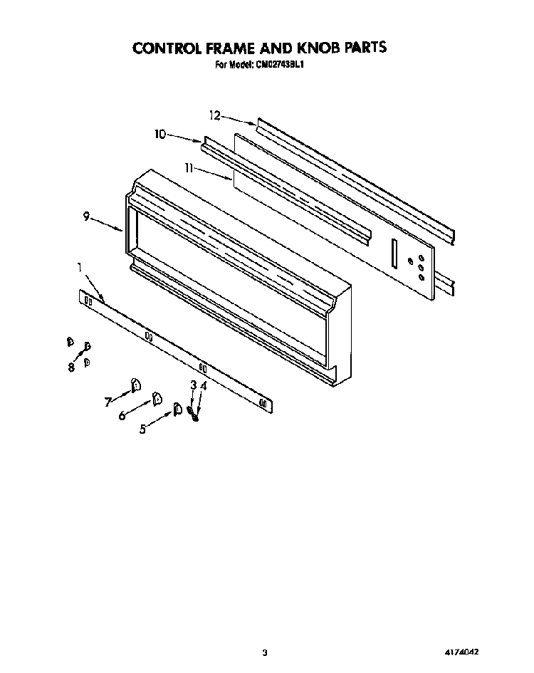 Control Frame And Knob Diagram and Parts List for CMO2743BL1  KitchenAid Microwave