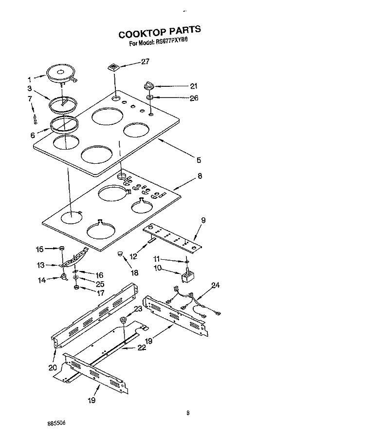 COOKTOP Diagram and Parts List for RS677PXYQ0  Whirlpool Range