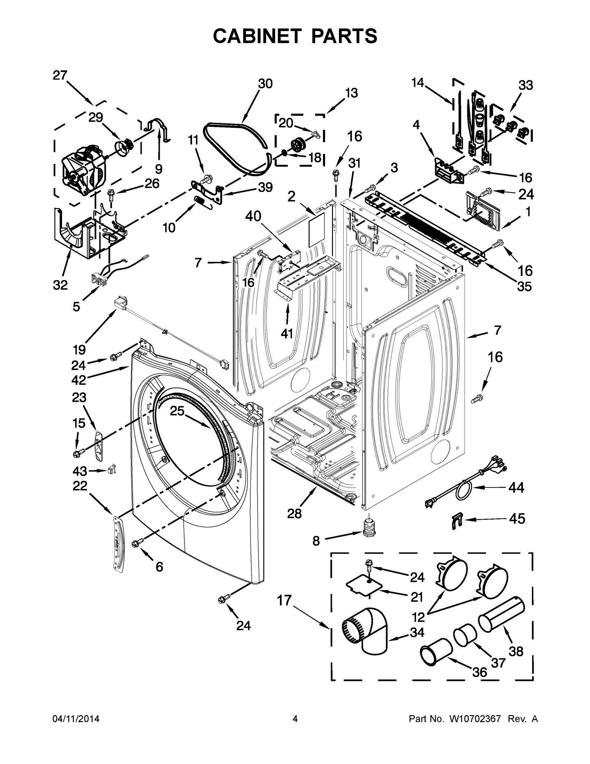 03 - CABINET PARTS Diagram and Parts List for YWED72HEDW0  Whirlpool Dryer