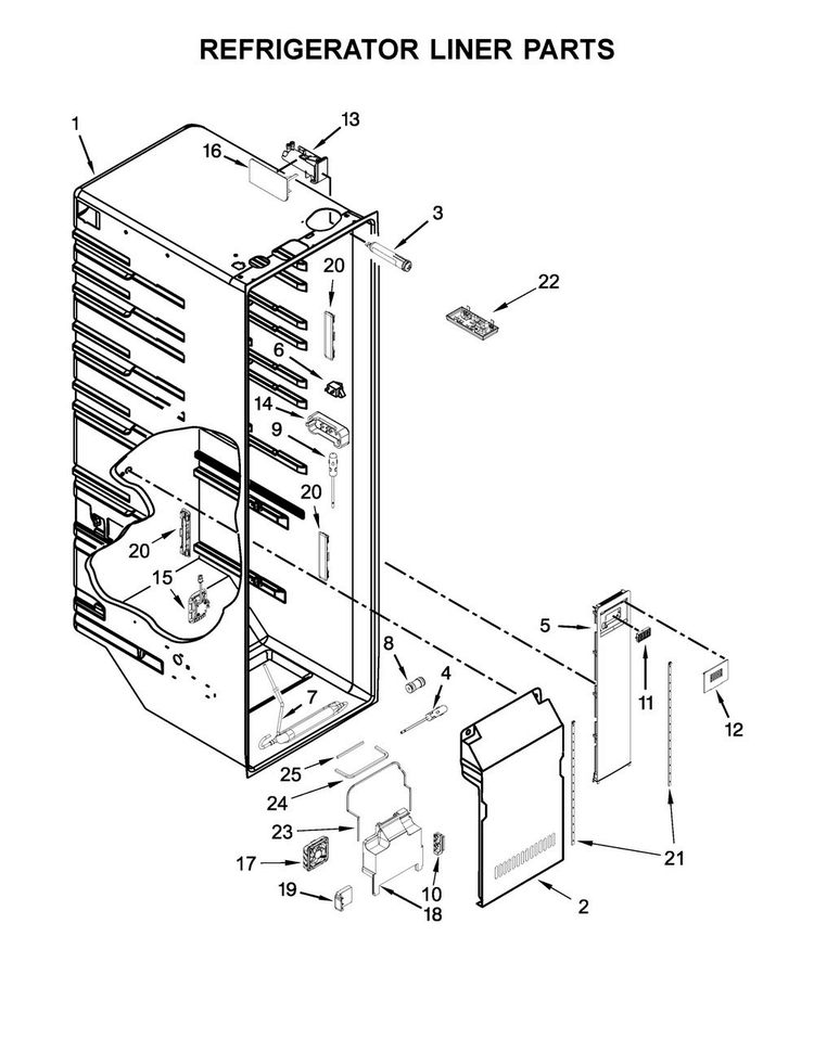 Refrigerator Liner Parts Diagram and Parts List for KRSF505EBL00  KitchenAid Refrigerator