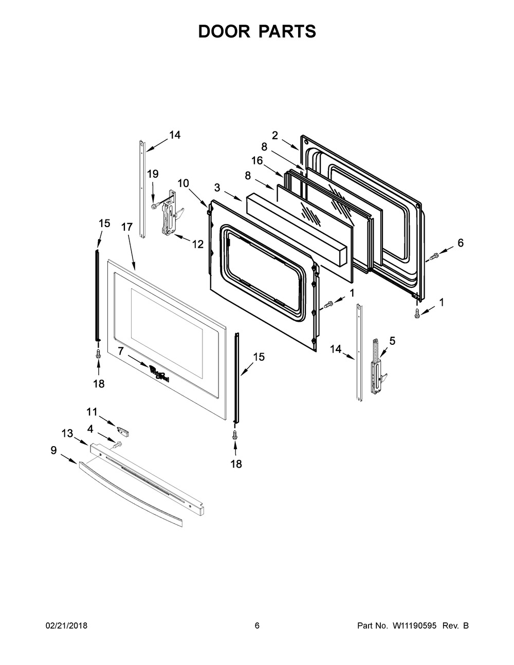 Door Parts Diagram and Parts List for WEE510S0FV1  Whirlpool Range