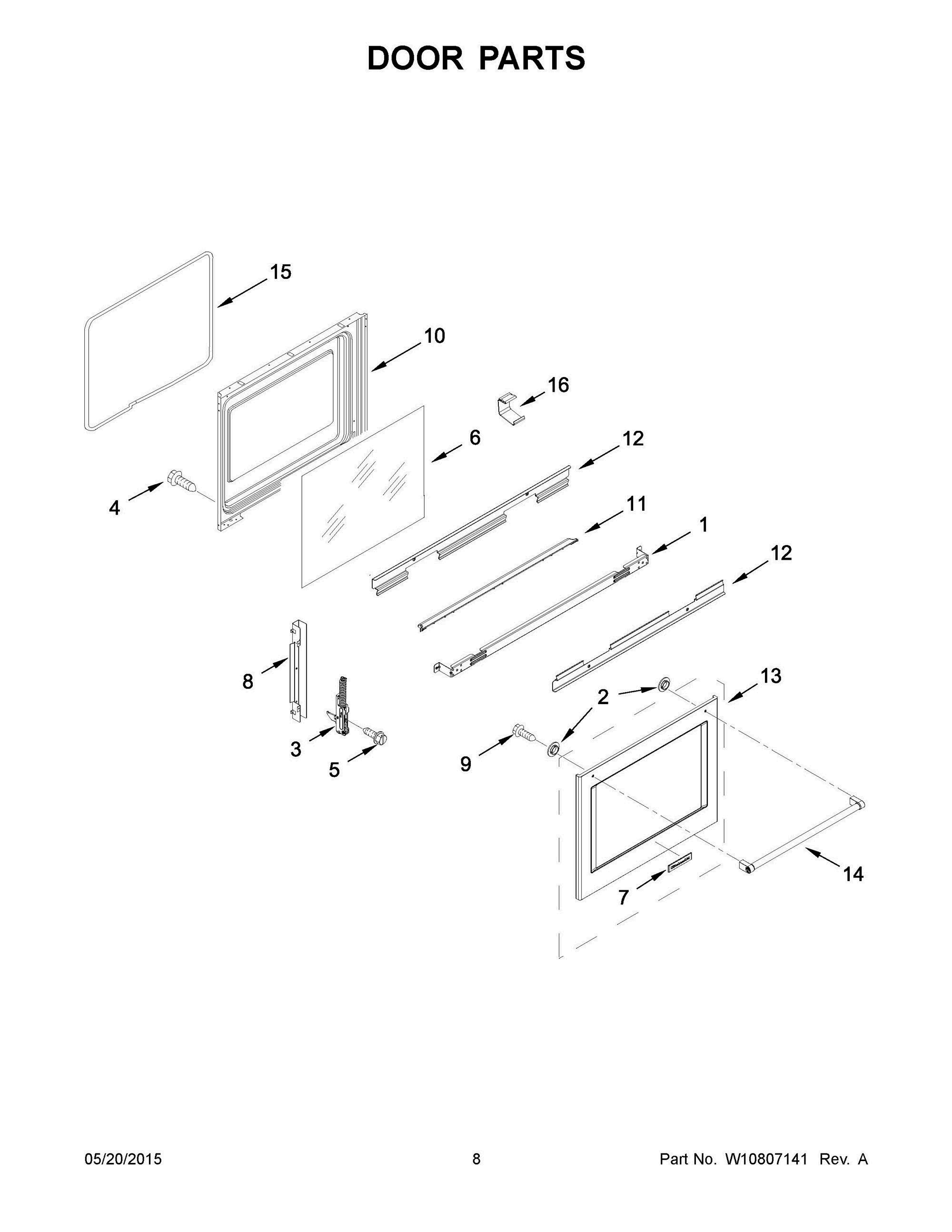 05 - DOOR PARTS Diagram and Parts List for YKFES530ESS0  Whirlpool Range