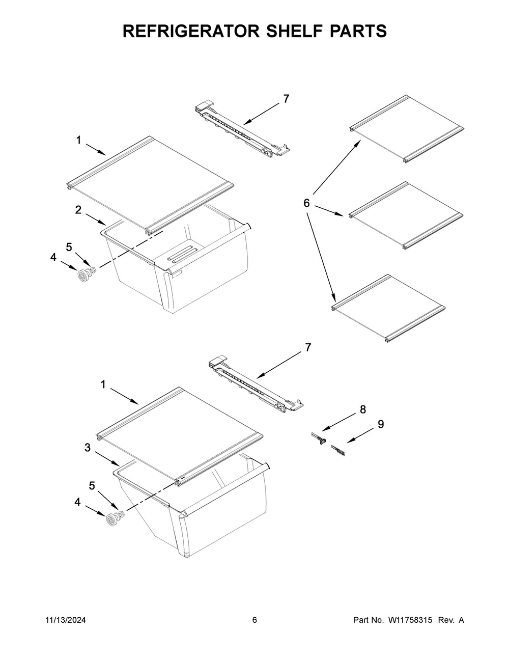 04 - Refrigerator Shelf Parts Diagram and Parts List for WRS315SNHM09  Whirlpool Refrigerator