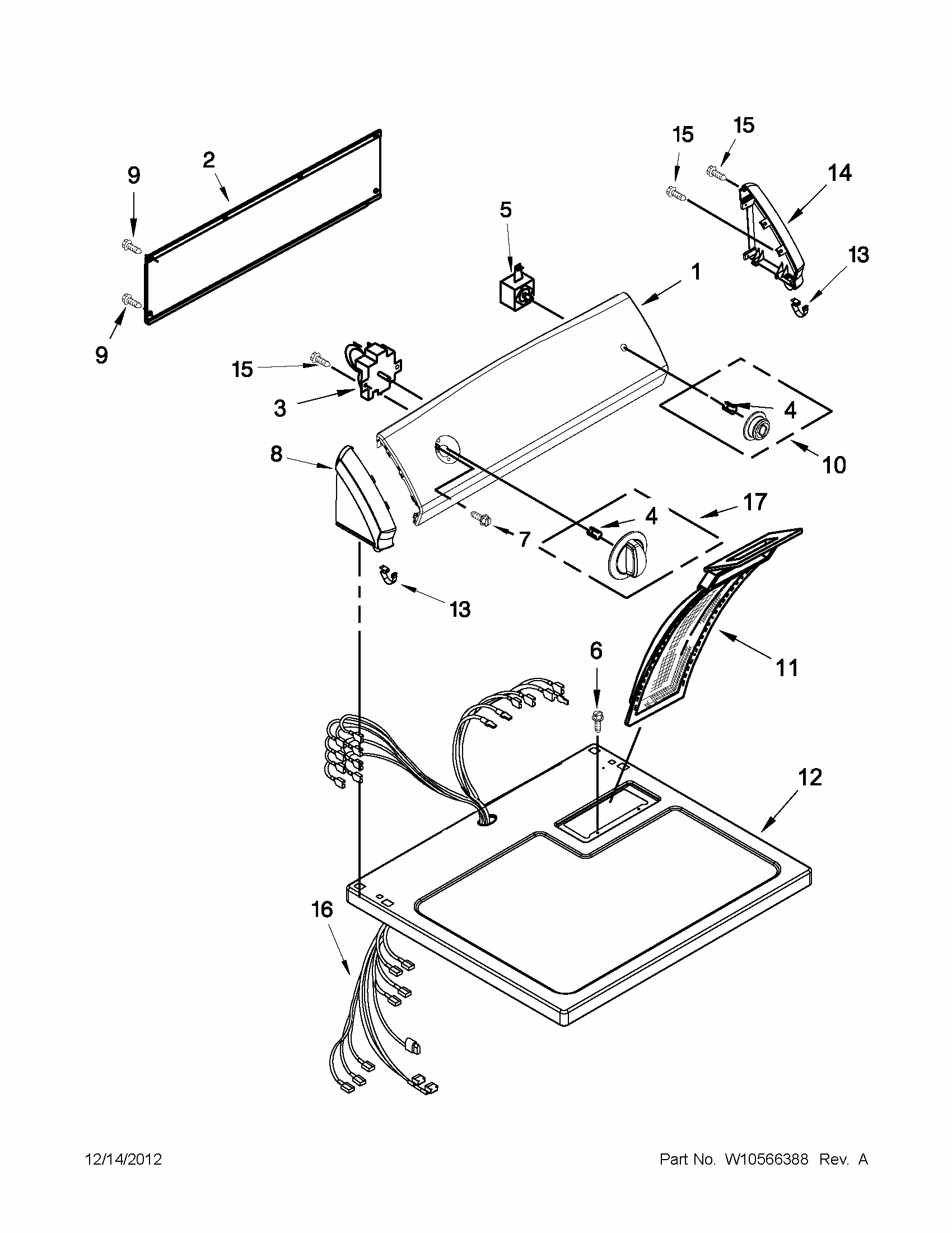 Top And Console Parts Diagram and Parts List for 110C60022011  Kenmore Dryer