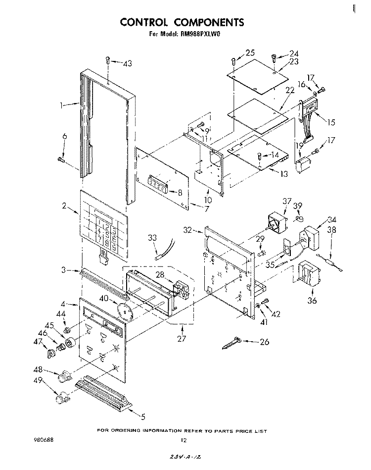 CONTROL COMPONENTS Diagram and Parts List for RM988PXLW0  Whirlpool Microwave Oven Combo