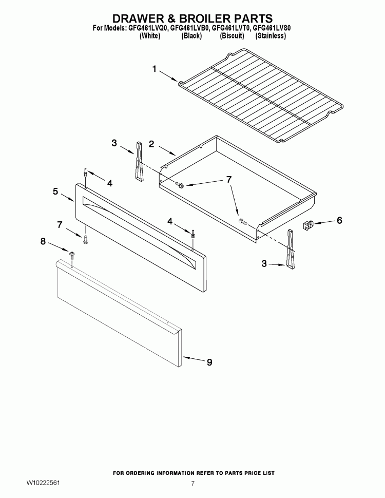 DRAWER & BROILER PARTS Diagram and Parts List for GFG461LVT0  Whirlpool Range