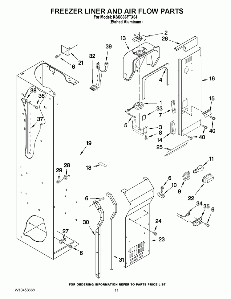 FREEZER LINER AND AIR FLOW PARTS Diagram and Parts List for KSSS36FTX04  KitchenAid Refrigerator