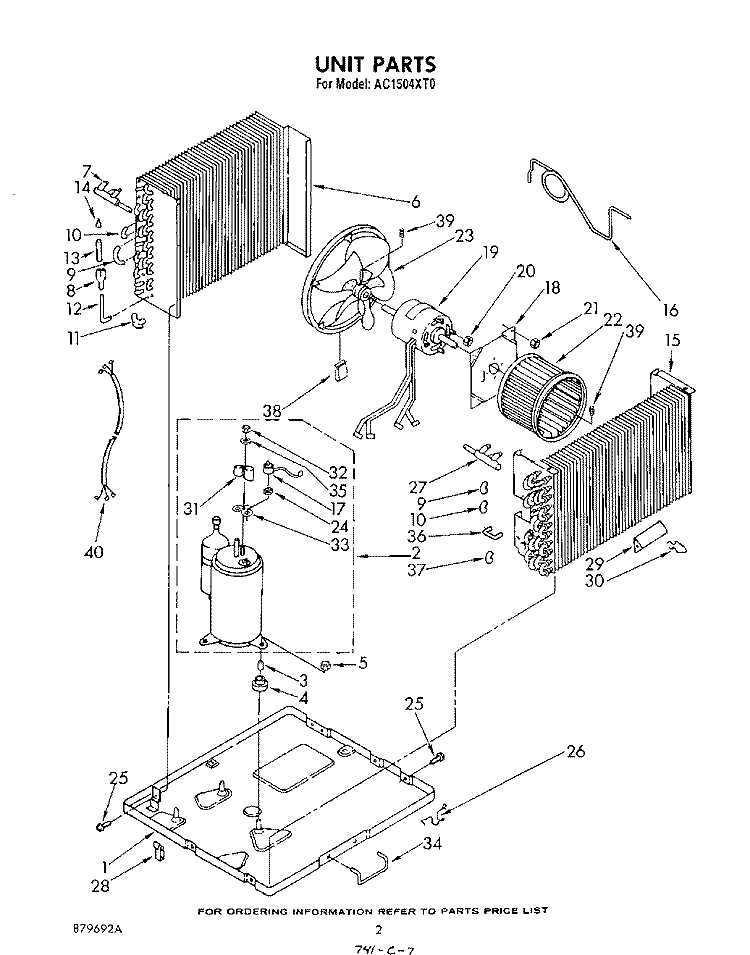 UNIT Diagram and Parts List for AC1504XT0  Whirlpool Air Conditioner