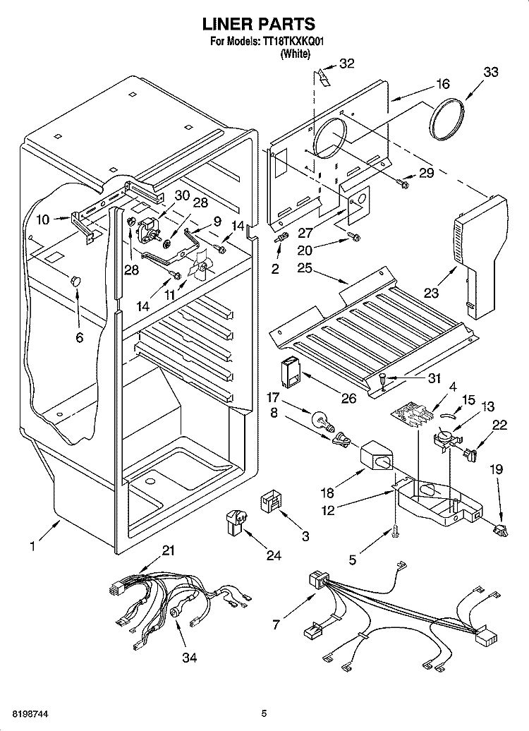 LINER PARTS Diagram and Parts List for TT18TKXKQ01  Estate Refrigerator