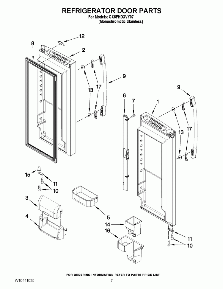 REFRIGERATOR DOOR PARTS Diagram and Parts List for GX5FHDXVY07  Whirlpool Refrigerator