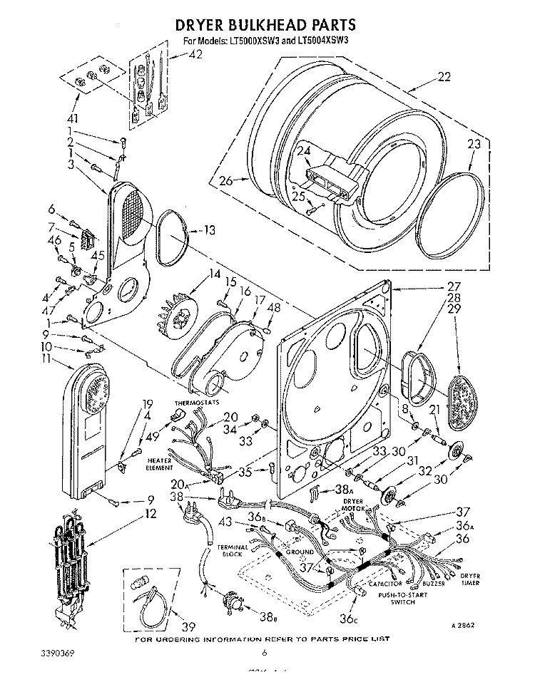 DRYER BULKHEAD Diagram and Parts List for LT5000XSW3  Whirlpool Washer Dryer Combo