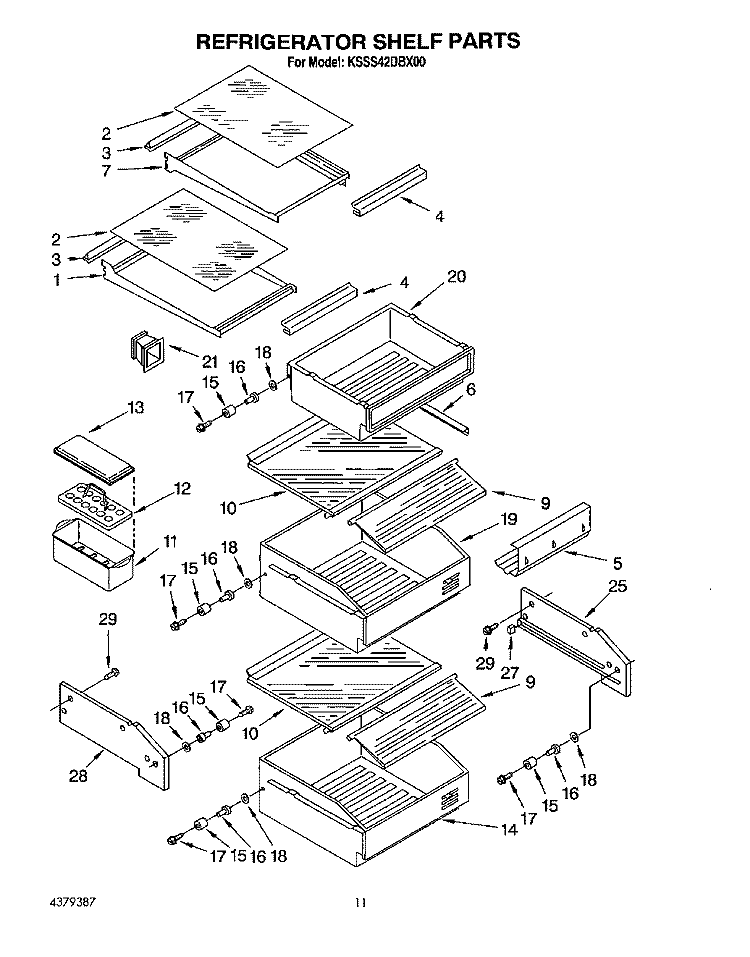 REFRIGERATOR SHELF Diagram and Parts List for KSSS42DBX00  KitchenAid Refrigerator