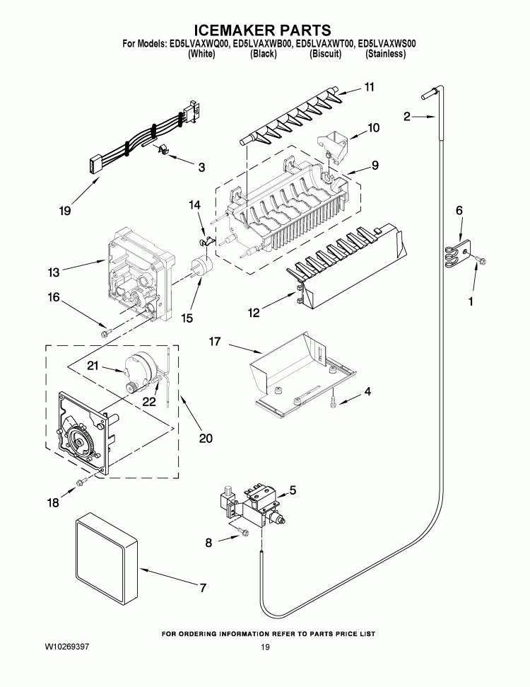ICEMAKER PARTS Diagram and Parts List for ED5LVAXWS00  Whirlpool Refrigerator