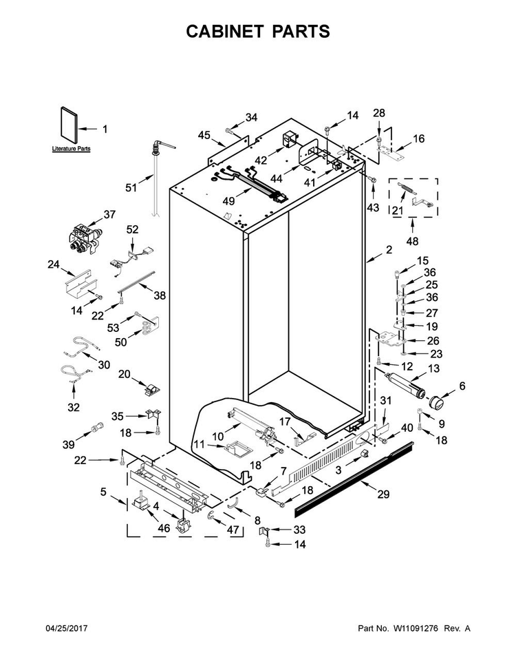 Cabinet Parts Diagram and Parts List for KBSD606ESS01  KitchenAid Refrigerator