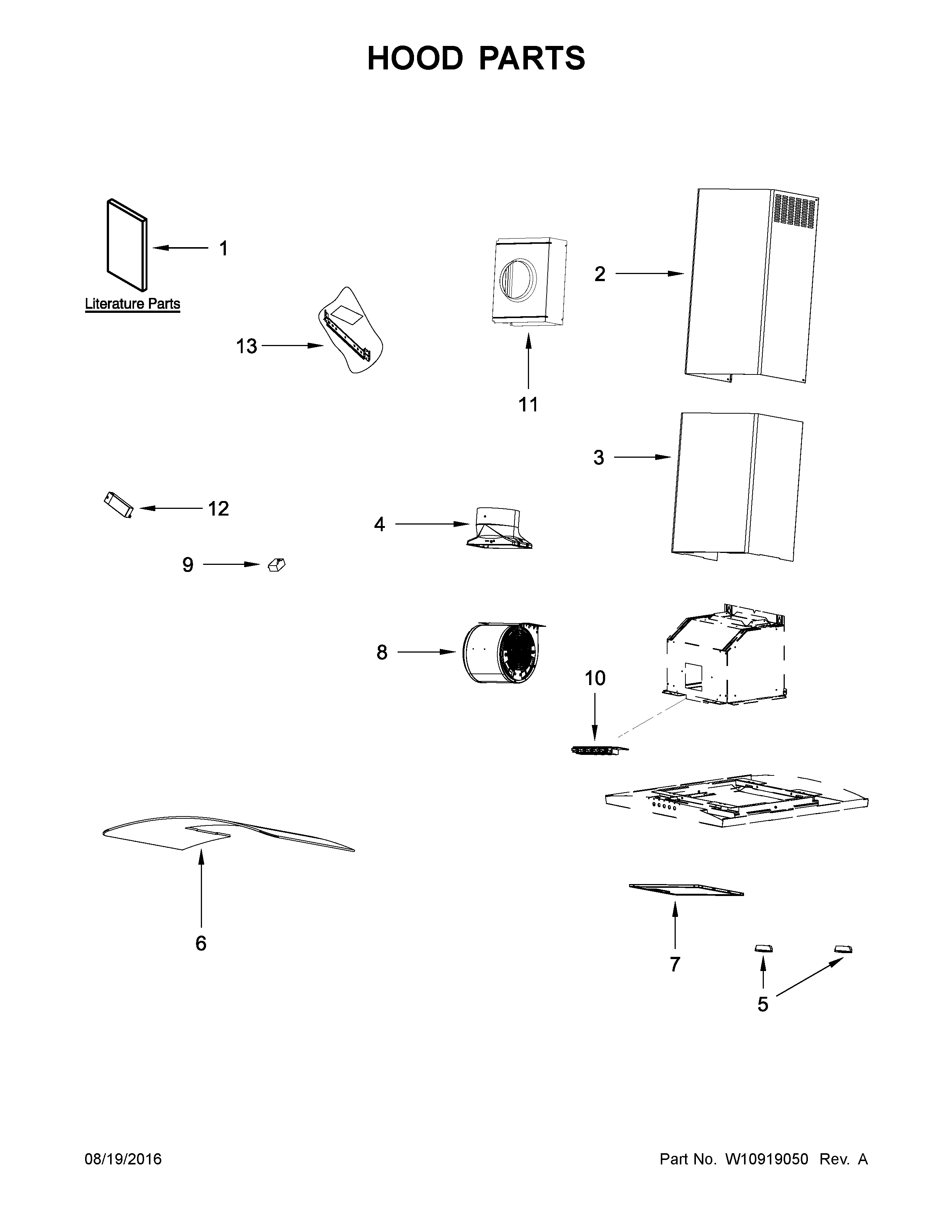 Hood Parts Diagram and Parts List for IHW51UC0FS1  Whirlpool Range Hood