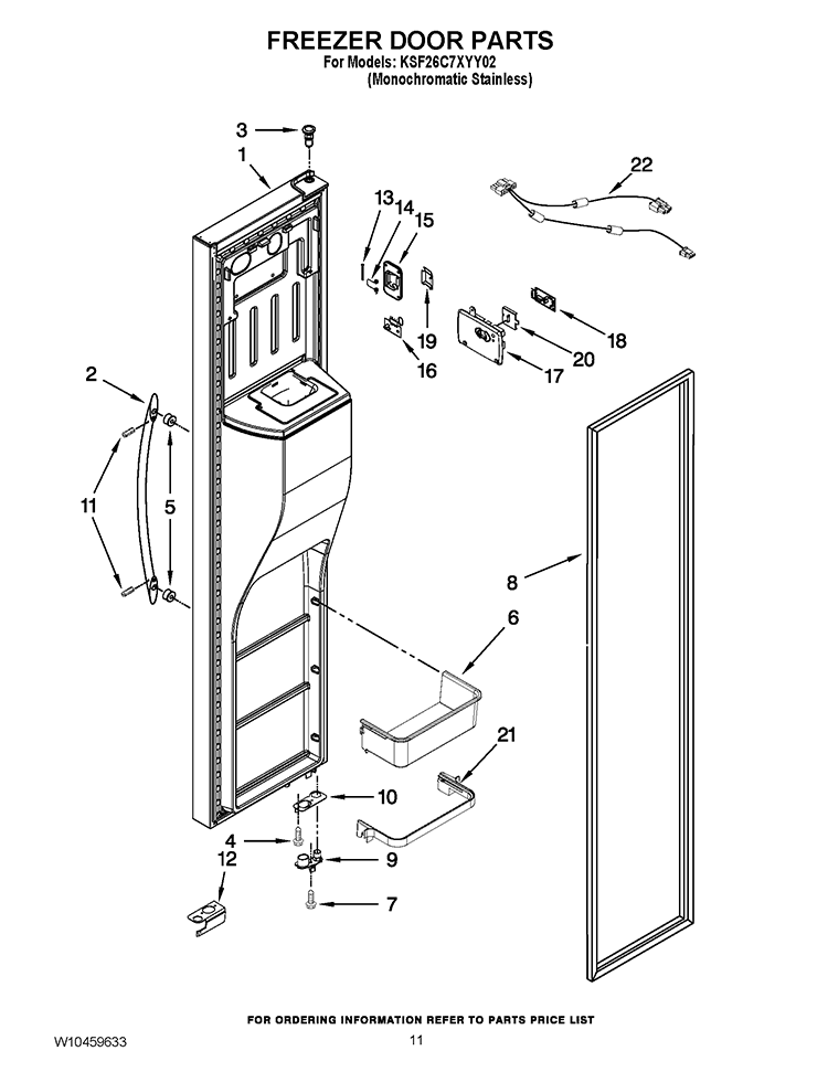 FREEZER DOOR PARTS Diagram and Parts List for KSF26C7XYY02  KitchenAid Refrigerator