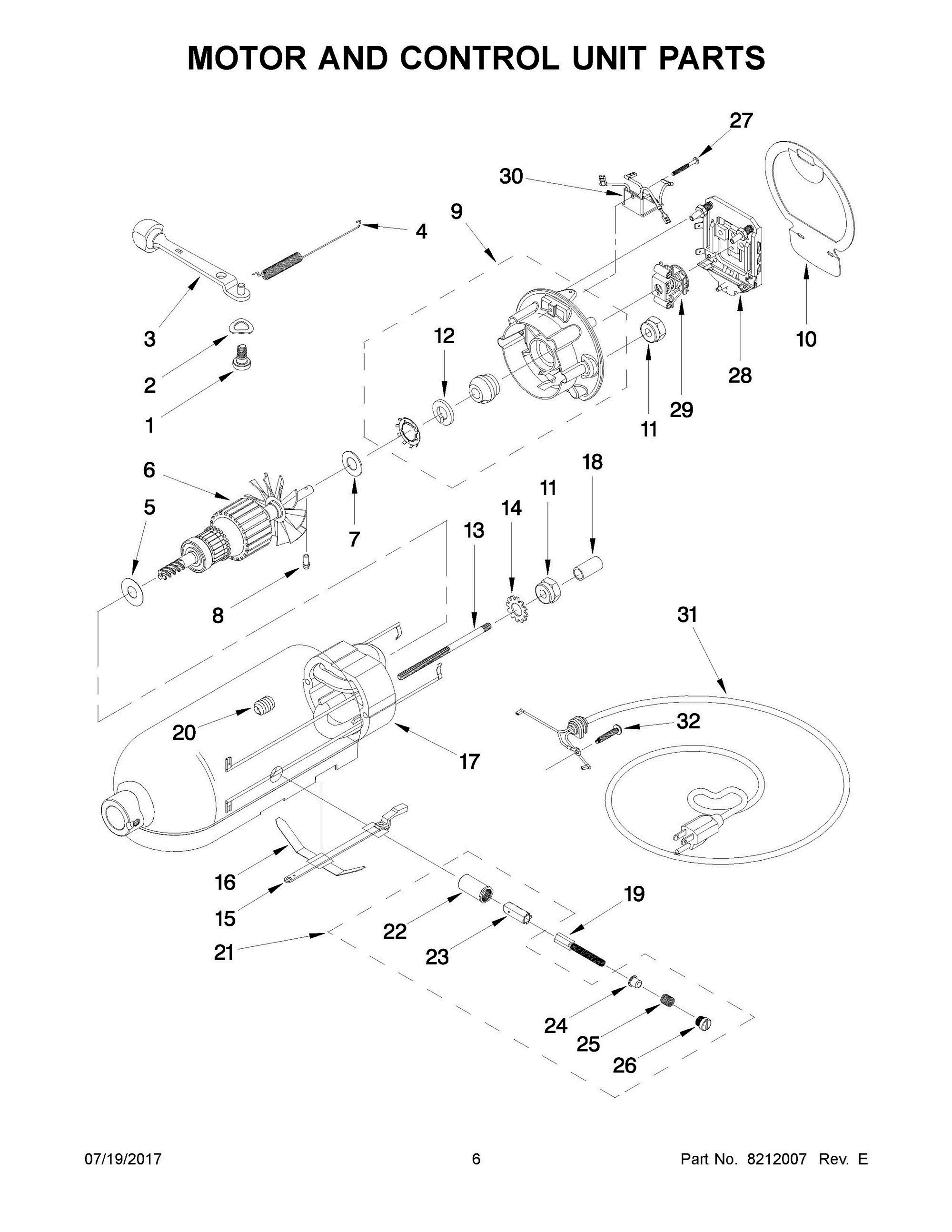 04 - MOTOR AND CONTROL UNIT PARTS Diagram and Parts List for 5KSM150PSACP0  Whirlpool Mixer