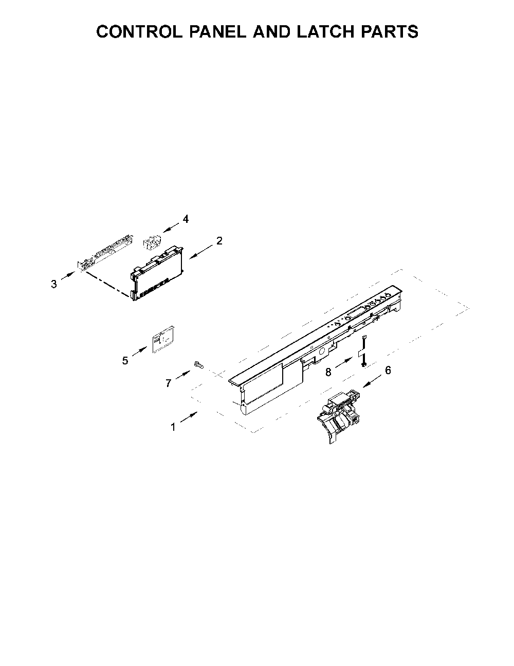 Control panel and latch parts Diagram and Parts List for 66514549N711  Kenmore Dishwasher