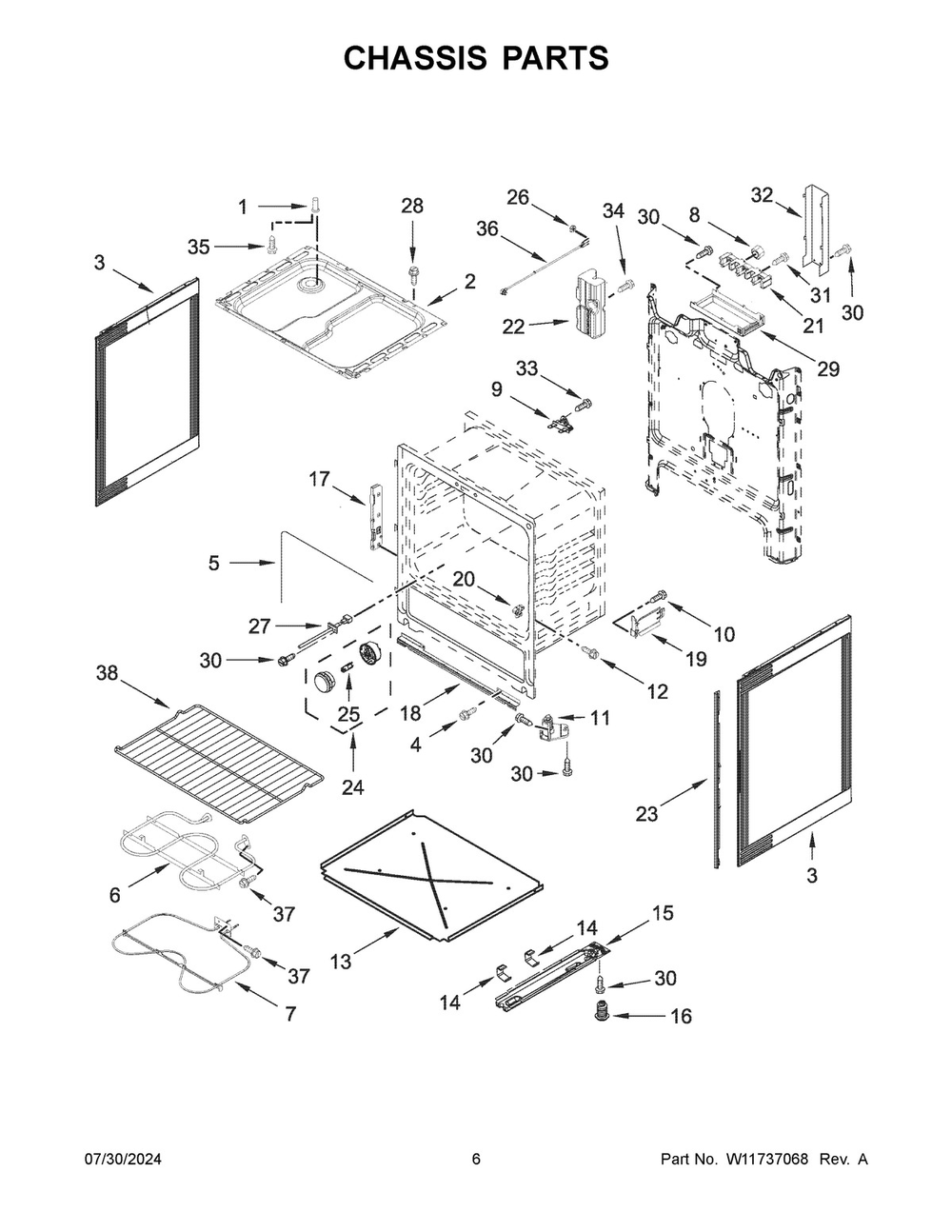 04 - Chassis Parts Diagram and Parts List for YWFC150M0JB4  Whirlpool Range