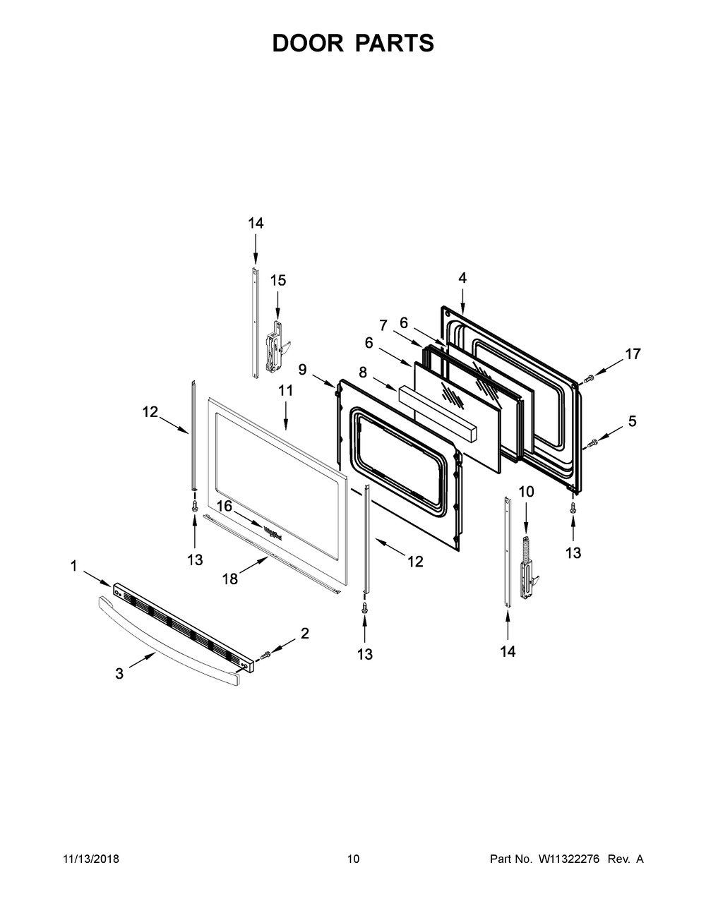 Door Parts Diagram and Parts List for WFG525S0HB1  Whirlpool Range