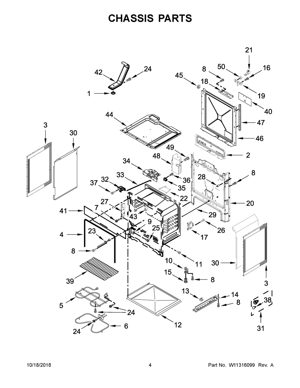 Chassis Parts Diagram and Parts List for IES790GS0  Whirlpool Range