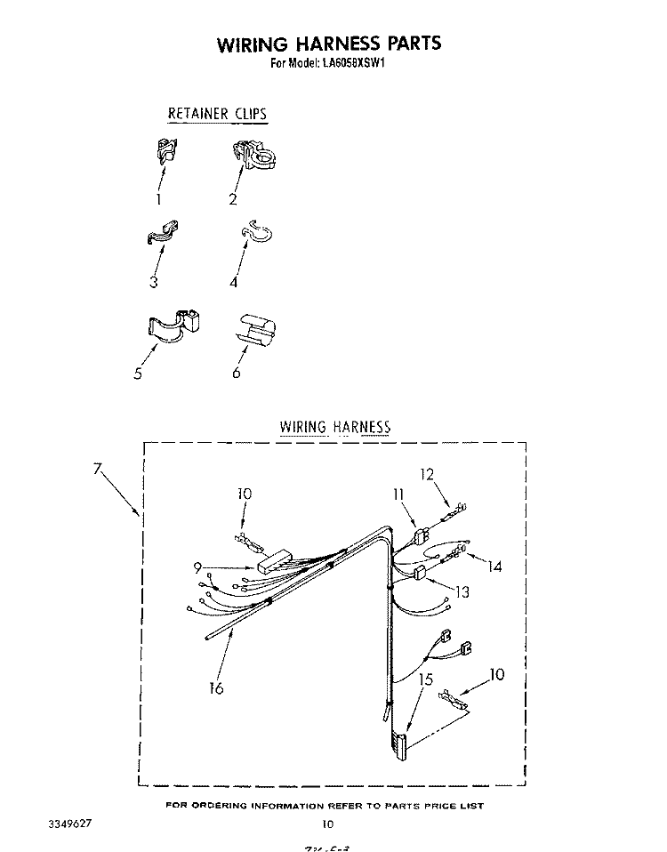WIRING HARNESS Diagram and Parts List for LA6058XSW1  Whirlpool Washer
