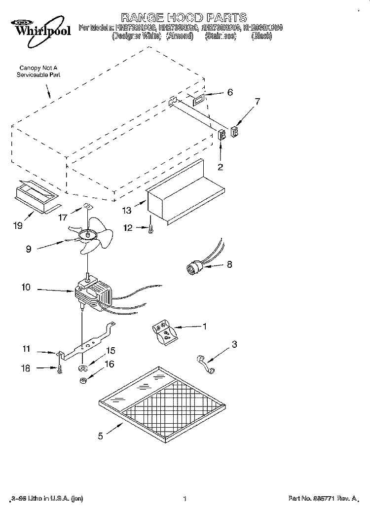 SECTION Diagram and Parts List for RH2730XDS0  Whirlpool Range Hood