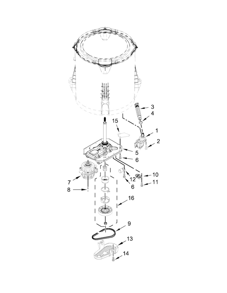 Gearcase, Motor And Pump Parts Diagram and Parts List for 11022352510  Kenmore Washer