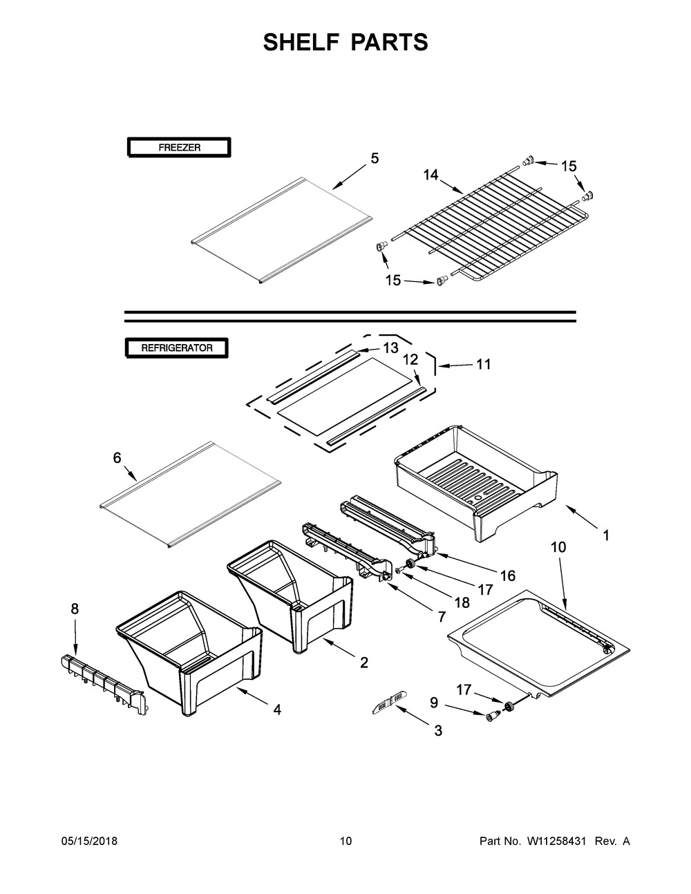 Shelf Parts Diagram and Parts List for WRT311FZDZ01  Whirlpool Refrigerator