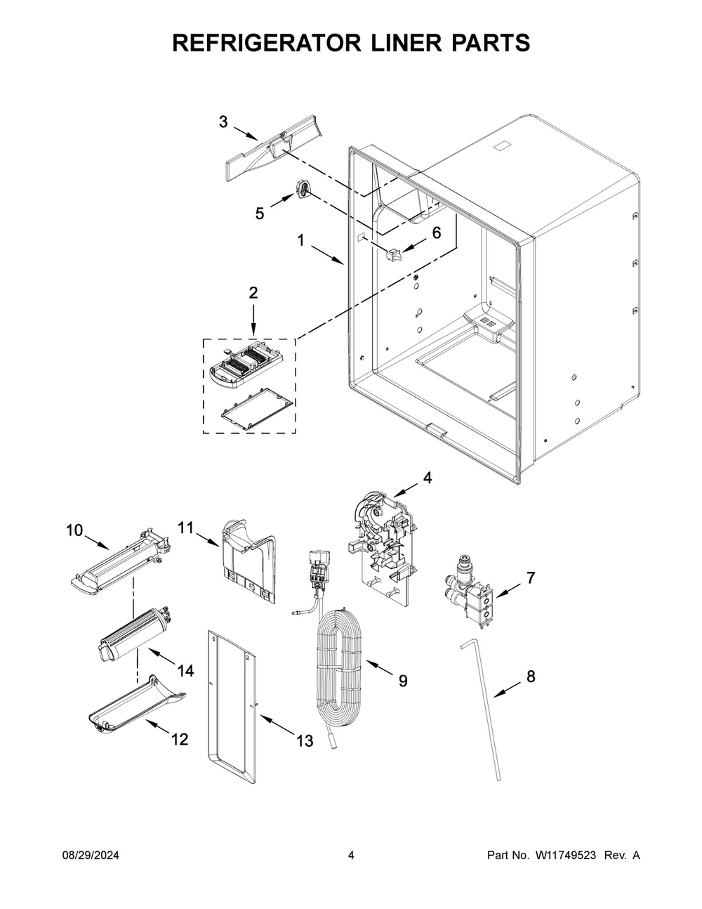 03 - Refrigerator Liner Parts Diagram and Parts List for WRFF3436RW00  Whirlpool Refrigerator