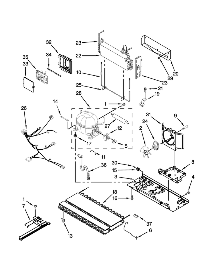 Unit Parts Diagram and Parts List for KBFS22ECBL00  KitchenAid Refrigerator