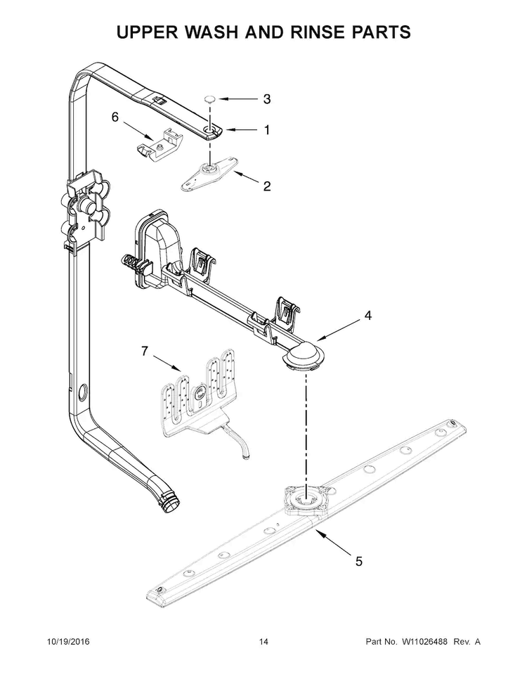 Upper Wash And Rinse Parts Diagram and Parts List for KDTE204EBL3  KitchenAid Dishwasher