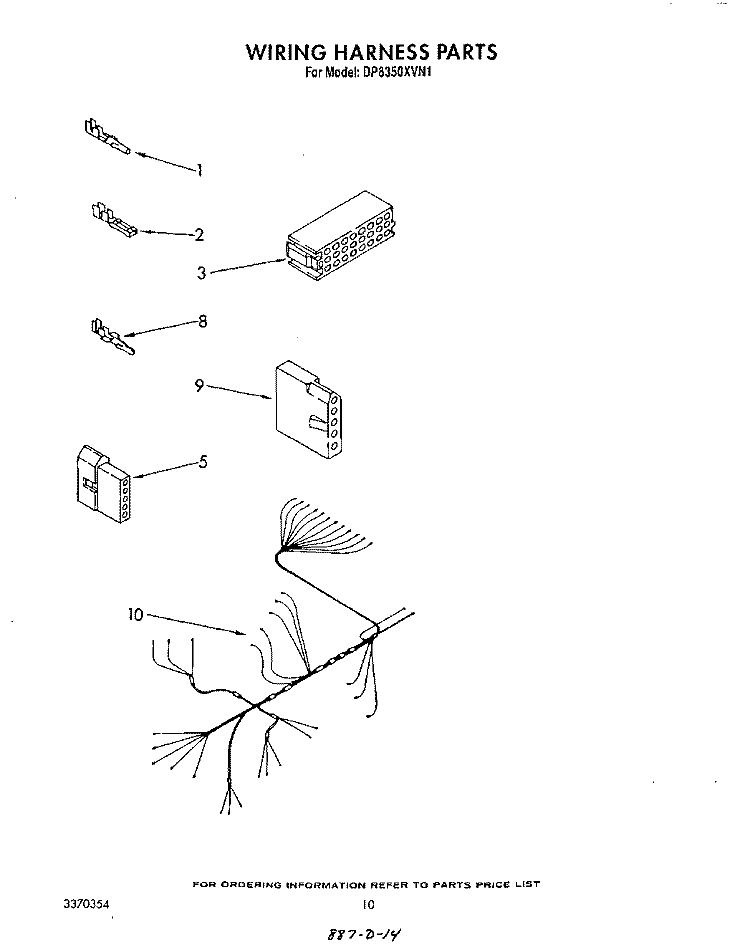 WIRING HARNESS Diagram and Parts List for DP8350XVN1  Whirlpool Dishwasher
