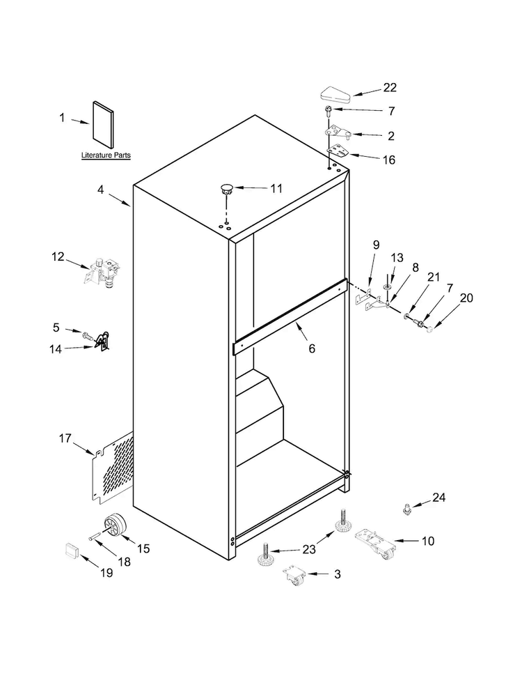 Cabinet Parts Diagram and Parts List for WRT138FZDM00  Whirlpool Refrigerator