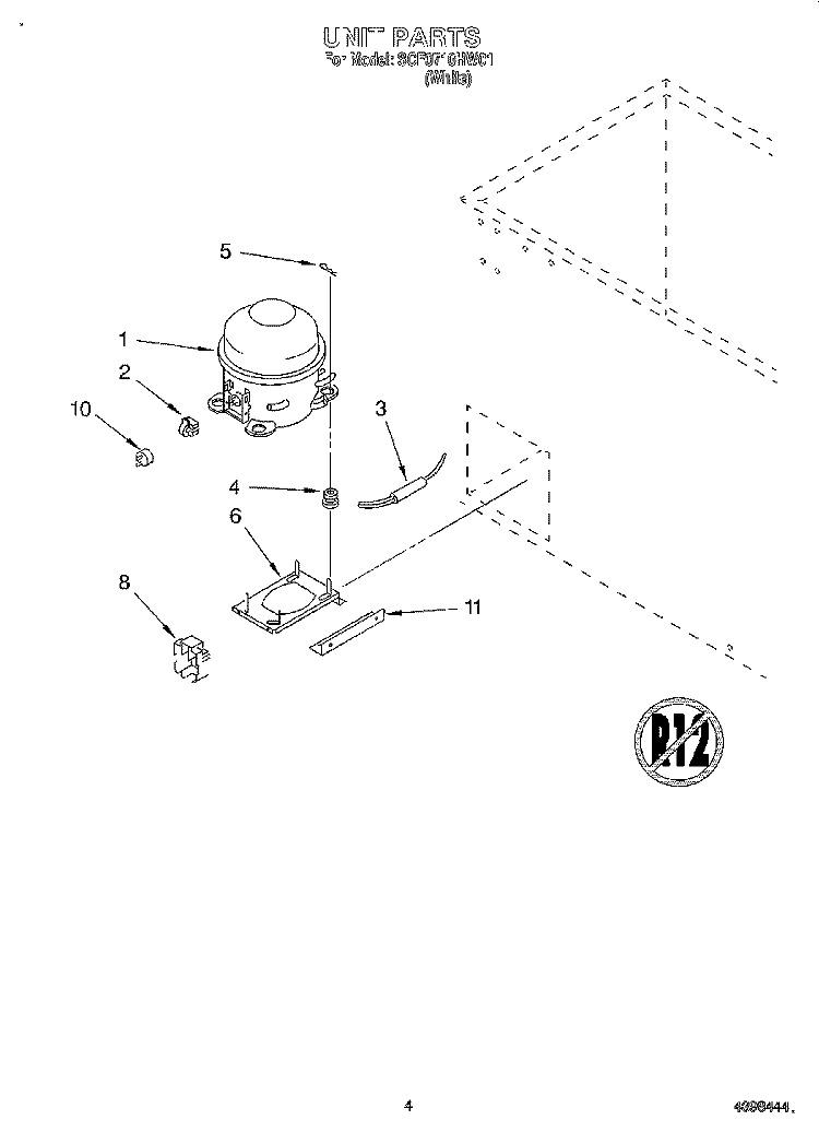UNIT Diagram and Parts List for SCF0710HW01  Whirlpool Freezer