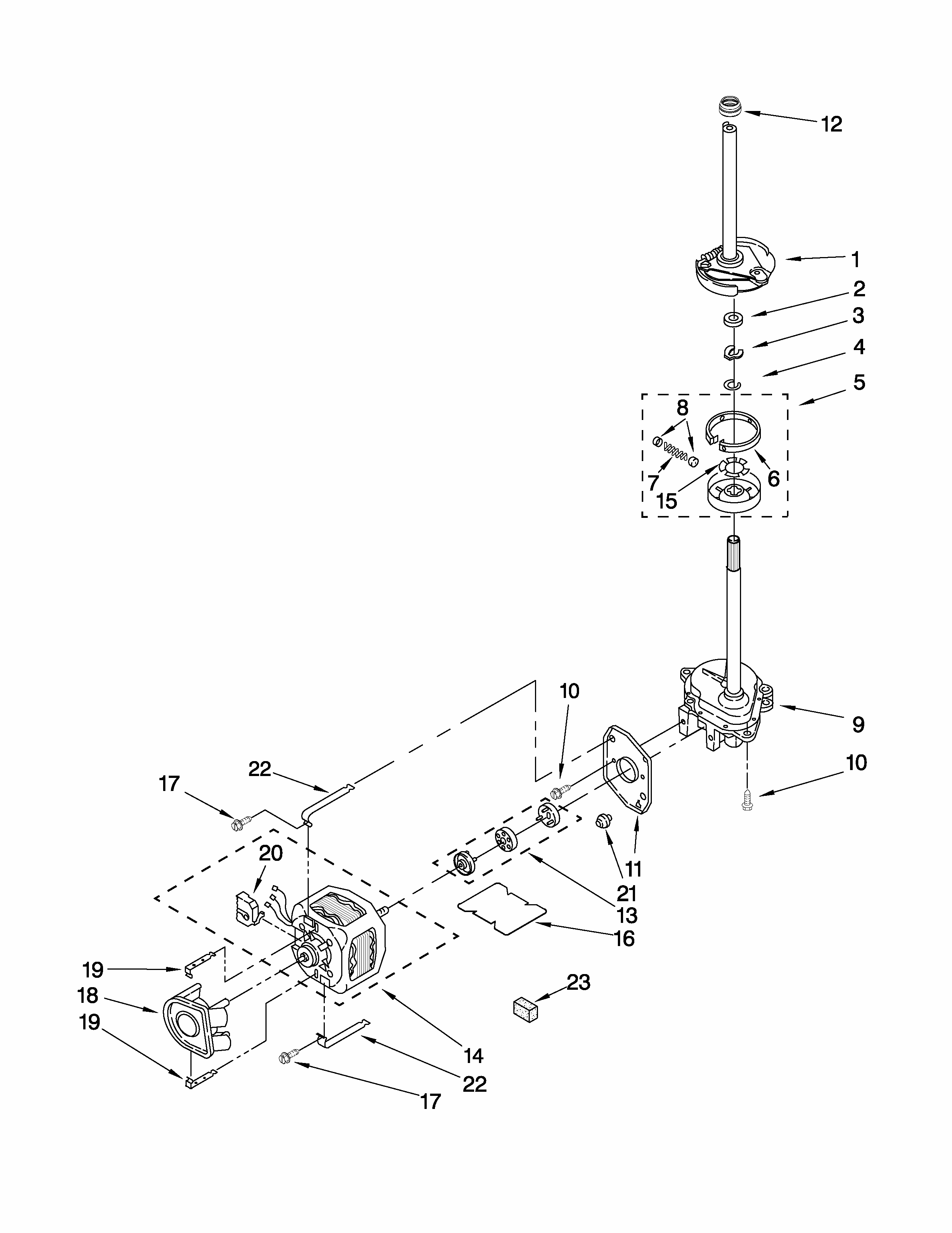 Brake, Clutch, Gearcase, Motor And Pump Parts Diagram and Parts List for 11080754006  Kenmore Washer Dryer Combo