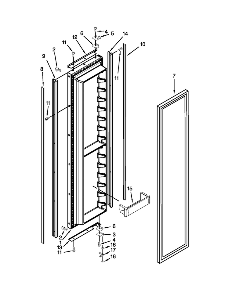 Freezer Door Parts Diagram and Parts List for KSSO48FTX18  KitchenAid Refrigerator