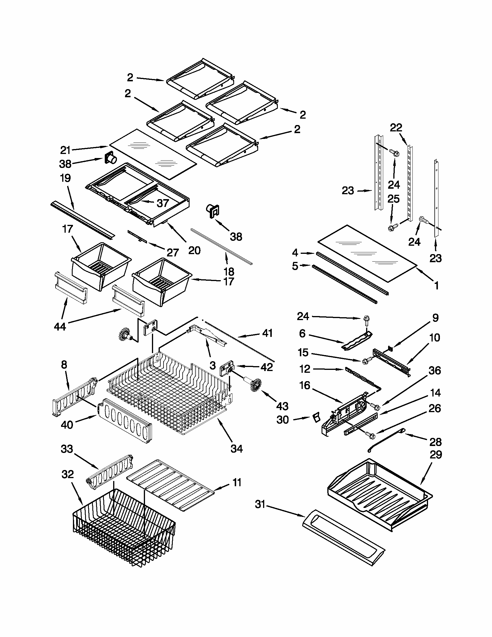Shelf Parts Diagram and Parts List for 59672013017  Kenmore Refrigerator