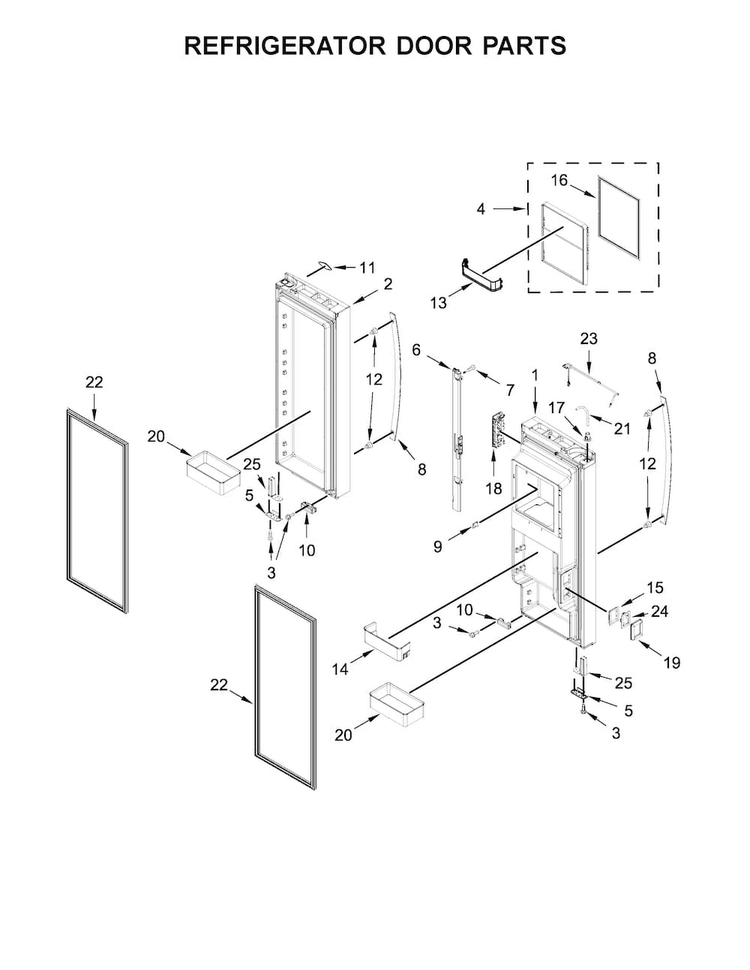 Refrigerator Door Parts Diagram and Parts List for WRF954CIHM00  Whirlpool Refrigerator
