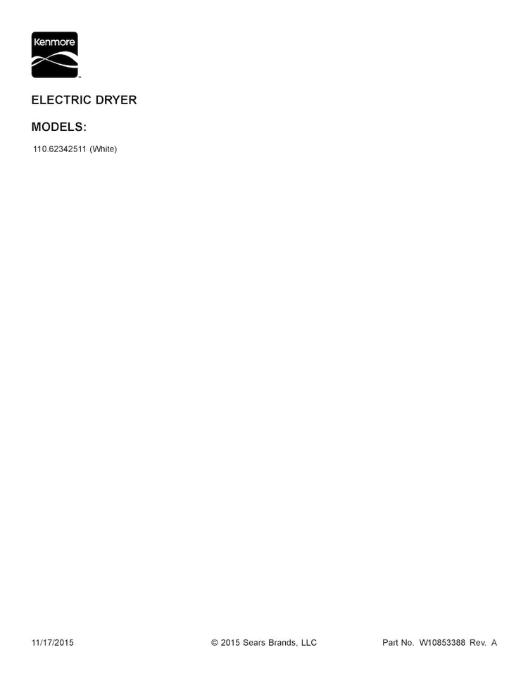 Cover Sheet Diagram and Parts List for 11062342511  Kenmore Dryer