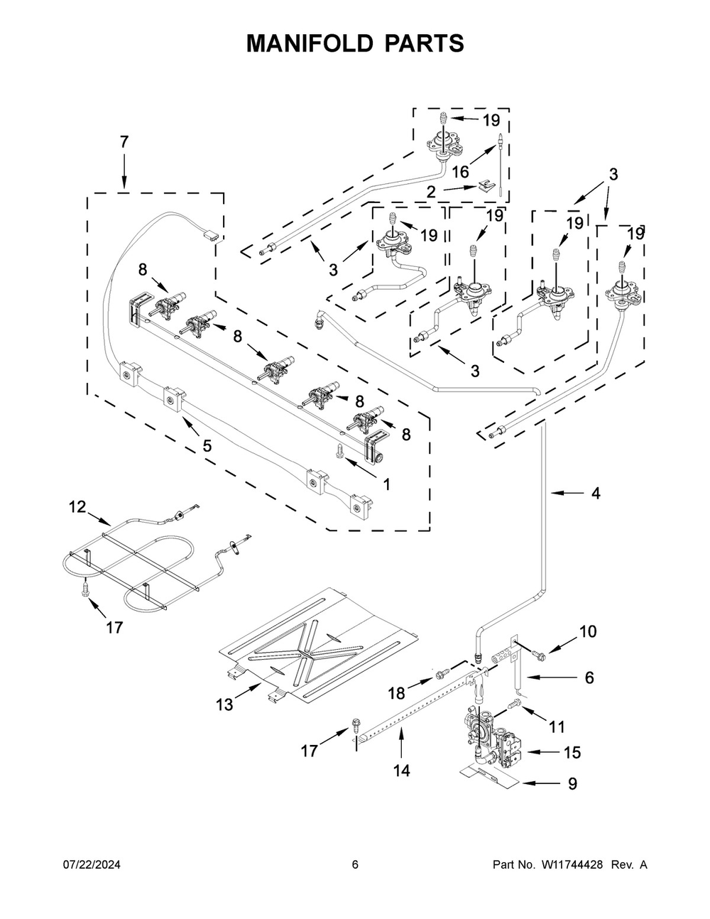 04 - Manifold Parts Diagram and Parts List for WFGS5030RV0  Whirlpool Range