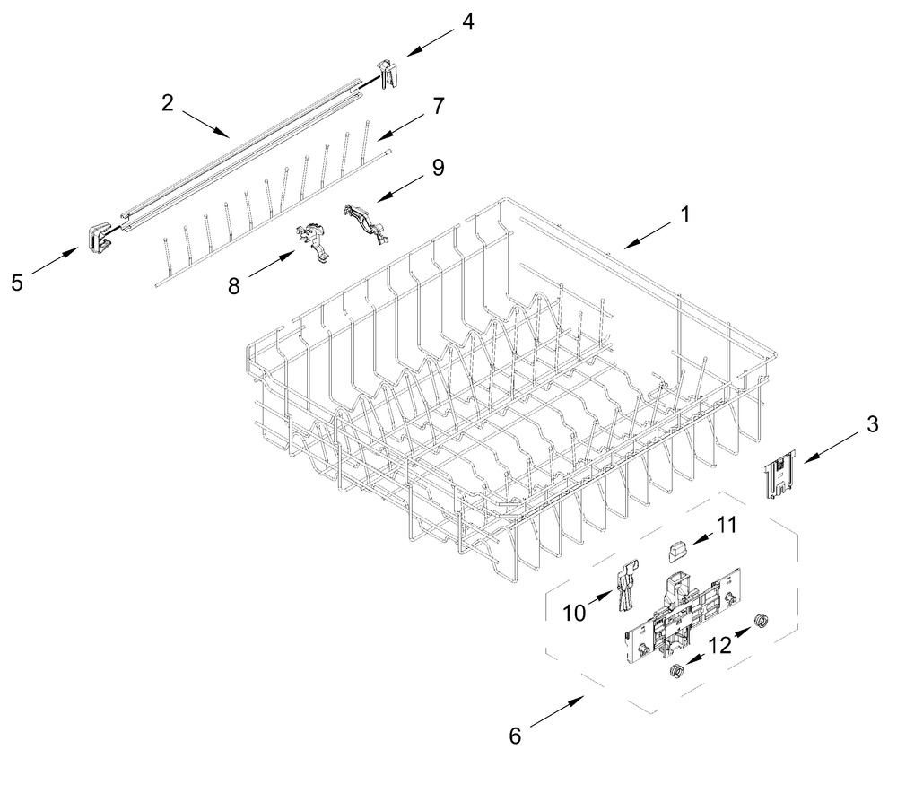 Upper Rack And Track Parts Diagram and Parts List for WDT751SAPZ2  Whirlpool Dishwasher